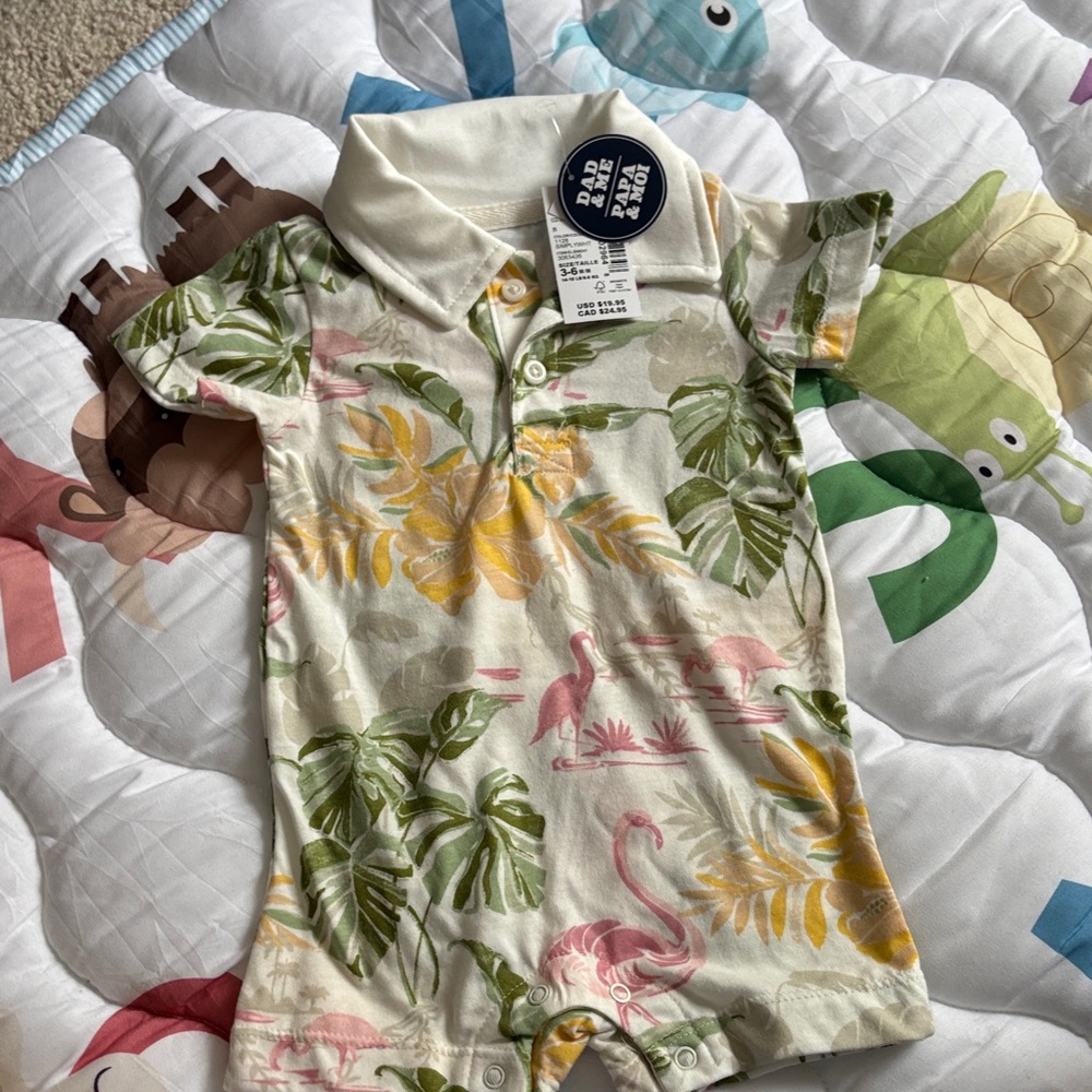 Kids Tropical Romper - Green, Pink, Yellow